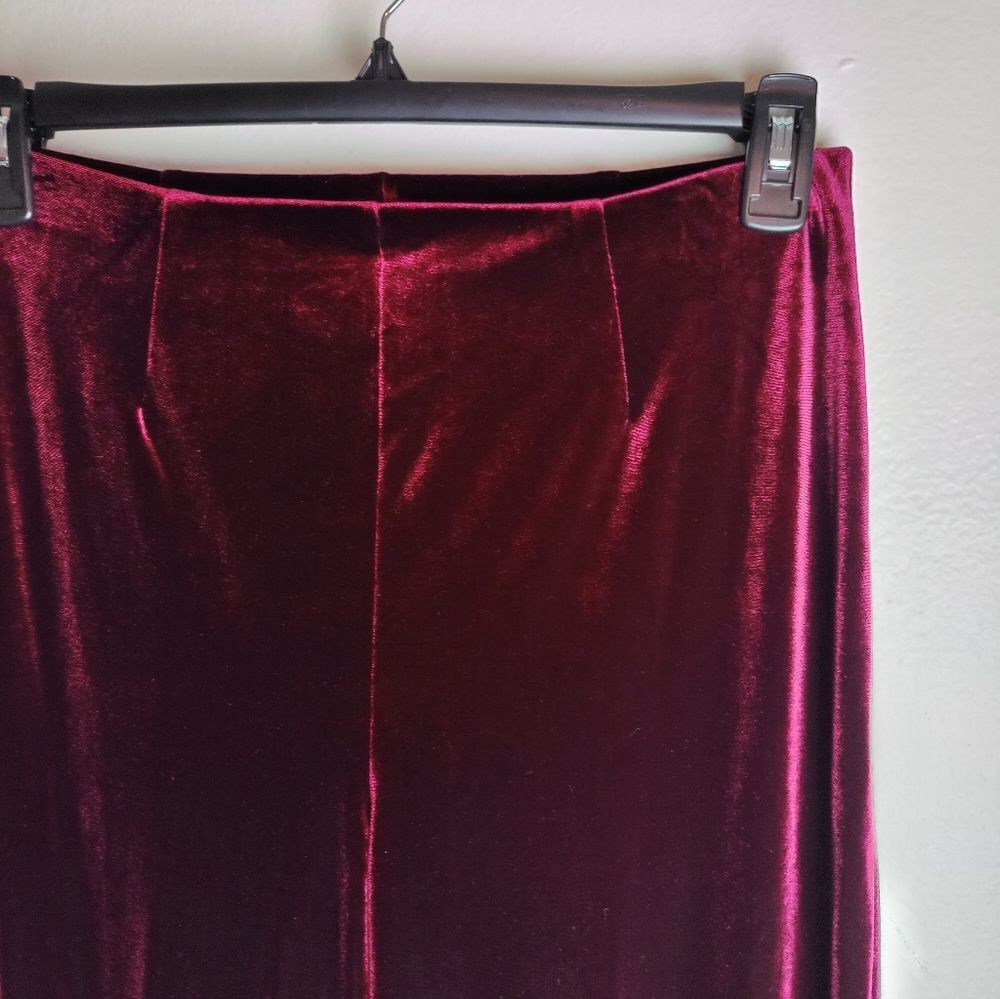 VTG Y2K NY & Co Dark Wine Red Stretch Velour Track Leisure Wide Leg Pants, M - Picture 3 of 7